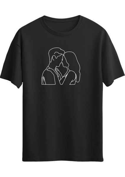 Çift Sevgili Baskılı Unisex Tişört