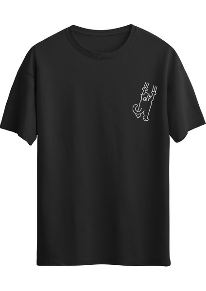 Cat Scratch Baskılı Siyah Tshirt