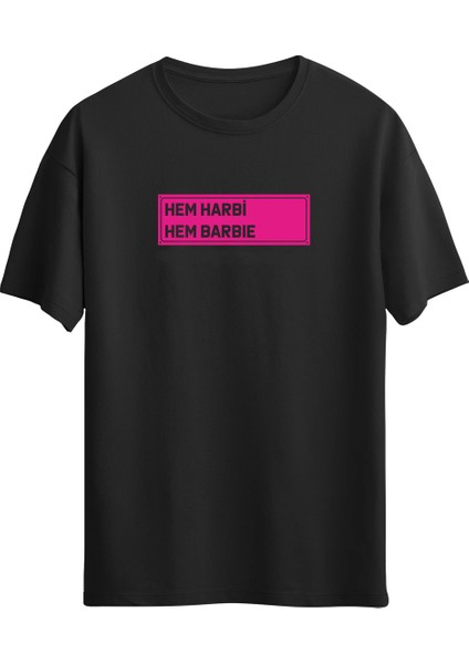 Hem Harbi Hem Barbie Baskılı Siyah Tshirt
