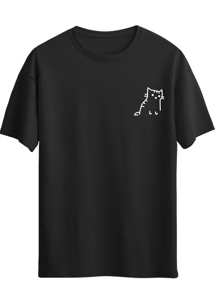 Cat Buddy Baskılı Siyah Tshirt