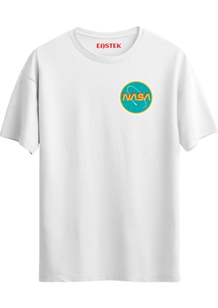 Renkli Retro Nasa Logo Baskılı Unisex Regular T-Shirt