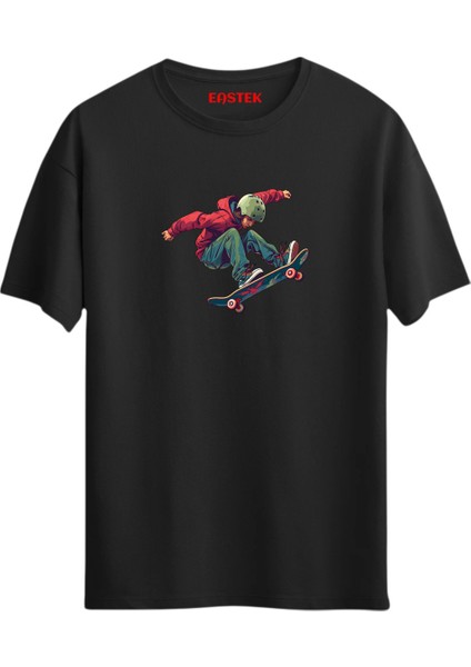 Jump Girl Skateboarding Baskılı Tasarım T-Shirt