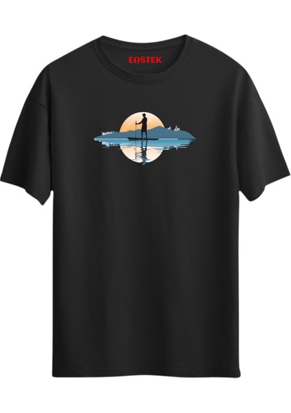 Paddleboard Sunset Baskılı Tasarım T-Shirt