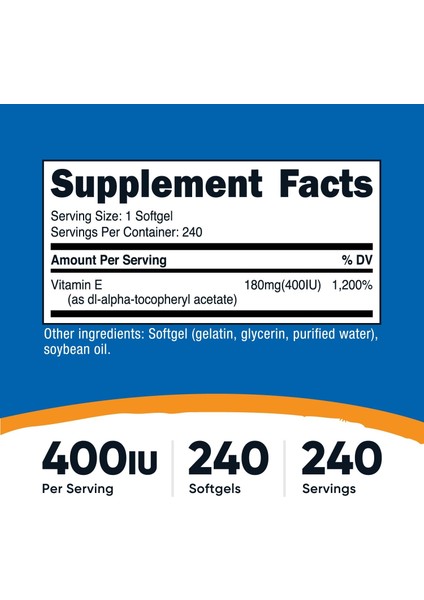 cost Vitamin E 400 Iu 240 Softgel fiyatları