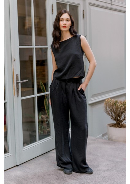 Keten Günlük Rahat Kolsuz Alt Üst Kadın Takım