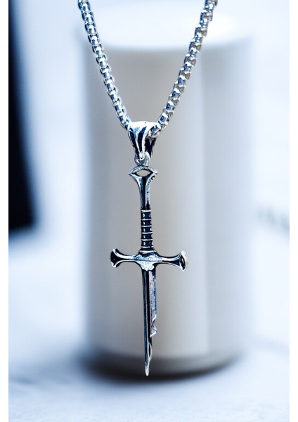 Gümüş Kaplama K-101 Krom-Çelik Madalyon Erkek Kolye Kırık Kılıç Gücün Efendisi modelleri