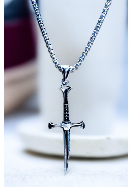 Gümüş Kaplama K-101 Krom-Çelik Madalyon Erkek Kolye Kırık Kılıç Gücün Efendisi fırsatları