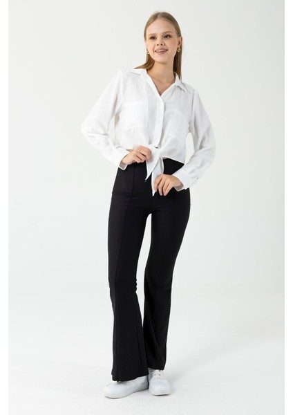 Kadın Çift Cepli Bağlama Detaylı Gömlek Beyaz - 25Y 34142-1