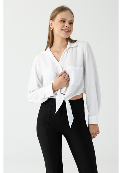 Kadın Çift Cepli Bağlama Detaylı Gömlek Beyaz - 25Y 34142-1 indirimleri