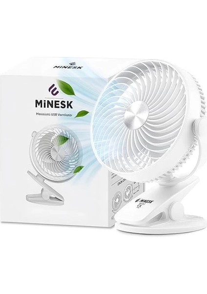 Mini Vantilatör - Masaüstü USB Fan - Klipsli Sabitleme - 360° Ayarlanabilir - Ultra Güçlü
