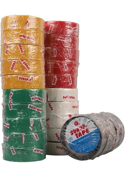 Sunup SN-27919 0.13X18MM 5 Renk Izole Elektrikçi Bant 10 Metre 50X5'LI Paket (Kırmızı- Sarı - Siyah - Yeşil - Beyaz) modelleri