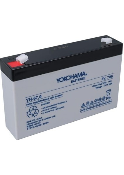 Yokohama Yh-67.0 6 Volt - 7 Amper Akü (150X50X94 Mm)