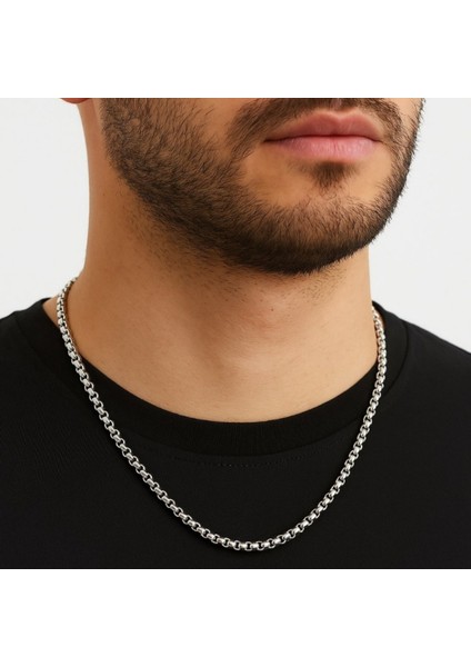 Gümüş Renk Iç Içe Geçmeli Arnavut Asansör Unisex Erkek Çelik Kolye