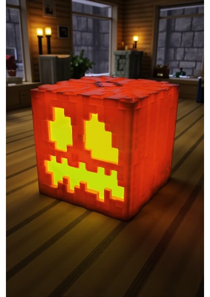 Minepixel Bal Kabağı (Pumpkin) Pilli Mum Işıklı (Tealight) Dekoratif Gamer Halloween Masa Lambası fiyatları