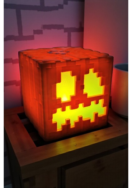 Minepixel Bal Kabağı (Pumpkin) Pilli Mum Işıklı (Tealight) Dekoratif Gamer Halloween Masa Lambası modelleri
