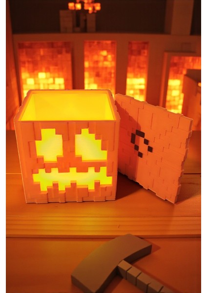 Minepixel Bal Kabağı (Pumpkin) Pilli Mum Işıklı (Tealight) Dekoratif Gamer Halloween Masa Lambası indirimleri
