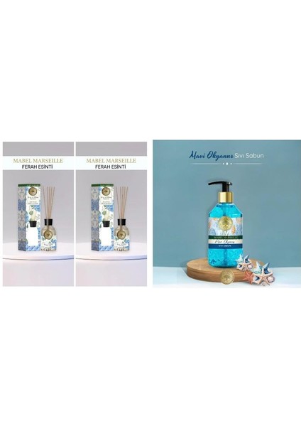 Ferah Esinti Çubuklu Oda Kokusu 2 Adet + 500 ml Mavi Okyanus Sıvı El Sabunu