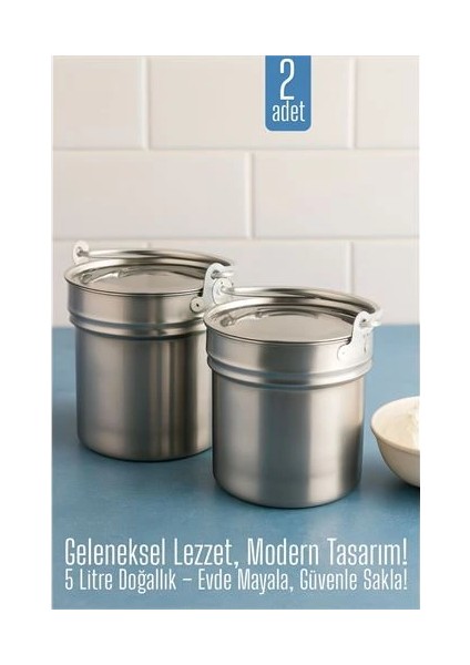 Bx 2 Li Yoğurt Bakracı – Paslanmaz Çelik 5 Litre | Kapaklı, Hijyenik ve Dayanıklı