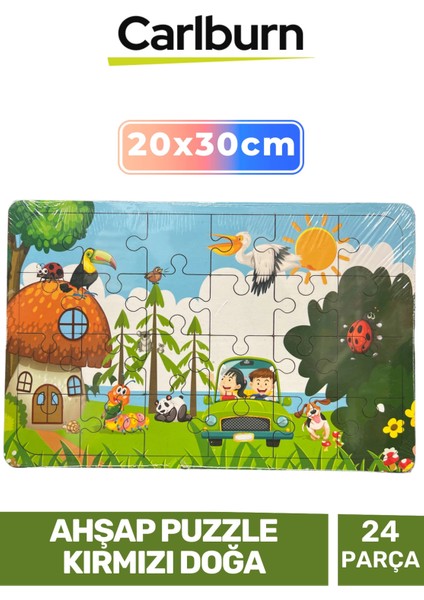 Özel Üretim Eğitici Zeka Geliştirici Öğretici Ahşap Puzzle Kırmızı Doğa - 24 Parça