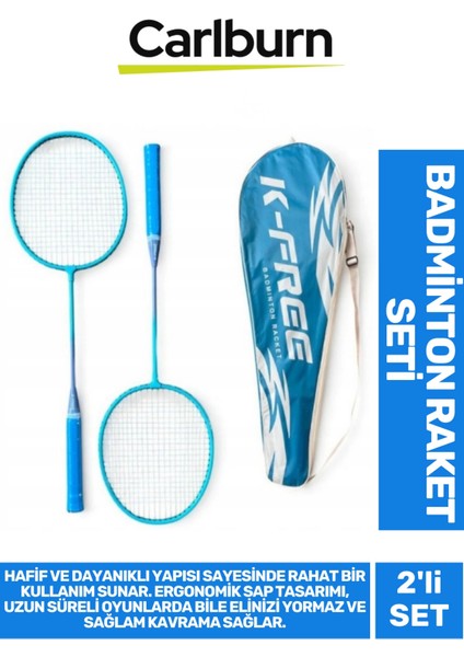 Premiumhafif Dayanıklı Telli Sağlam Ergonomik Saplı Eli Yormaz Kavrama 2'li Badminton Raket Seti