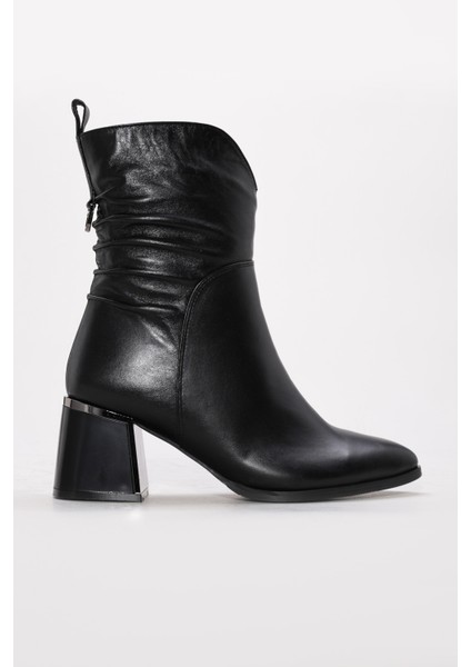 Hakiki Deri Kürklü Kadın Kalın Topuklu Bot 064KZA838