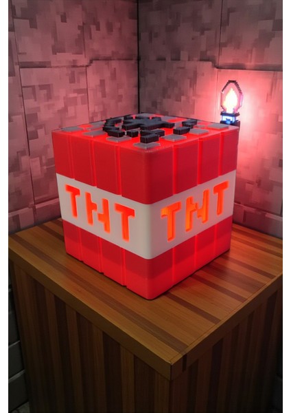Minepixel Tnt Pilli Mum Işıklı (Tealight) Dekoratif Gamer Masa Lambası Süs