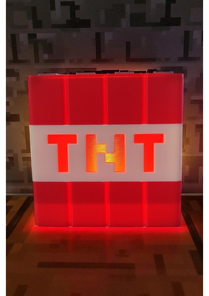 Minepixel Tnt Pilli Mum Işıklı (Tealight) Dekoratif Gamer Masa Lambası Süs modelleri