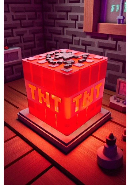 Minepixel Tnt Pilli Mum Işıklı (Tealight) Dekoratif Gamer Masa Lambası Süs fırsatları