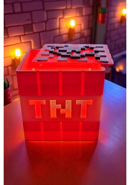 Minepixel Tnt Pilli Mum Işıklı (Tealight) Dekoratif Gamer Masa Lambası Süs indirimleri