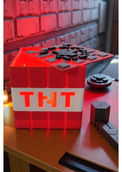 Minepixel Tnt Pilli Mum Işıklı (Tealight) Dekoratif Gamer Masa Lambası Süs