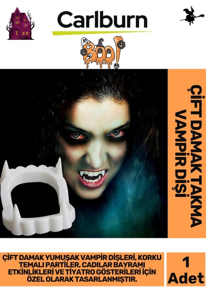 Özel Üretim Kostüm Parti Halloween Cadılar Bayramı Esnek Beyaz Renk Çift Damak Takma Vampir Dişi