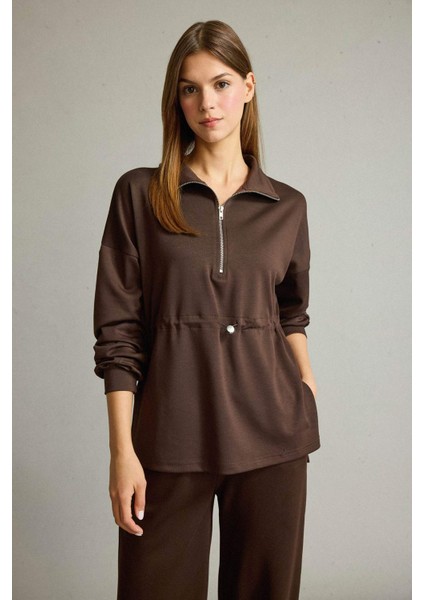 Polo Yaka Beli Lastikli Yarım Fermuarlı Modal Sweatshirt G2922AX25AU