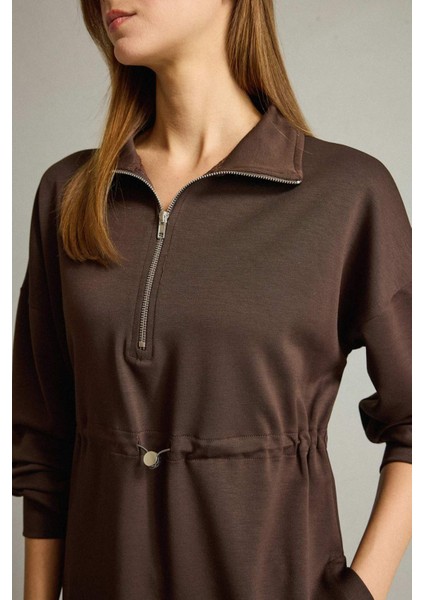 Polo Yaka Beli Lastikli Yarım Fermuarlı Modal Sweatshirt G2922AX25AU