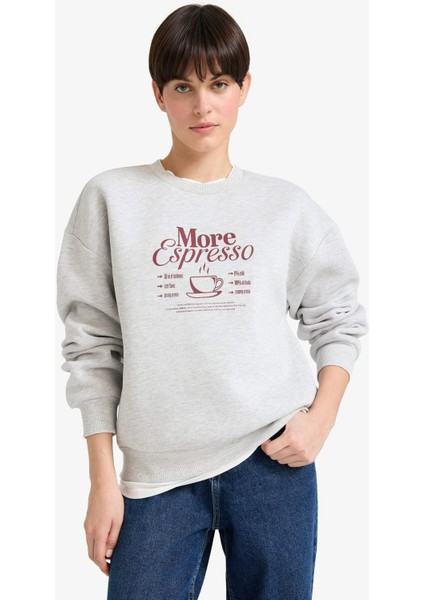 Relax Fit Bisiklet Yaka Baskılı Kalın Sweatshirt G2152AX25WN