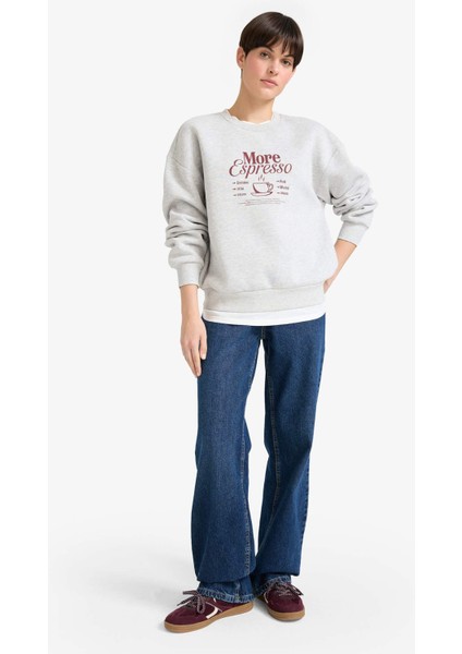 Relax Fit Bisiklet Yaka Baskılı Kalın Sweatshirt G2152AX25WN fiyatları