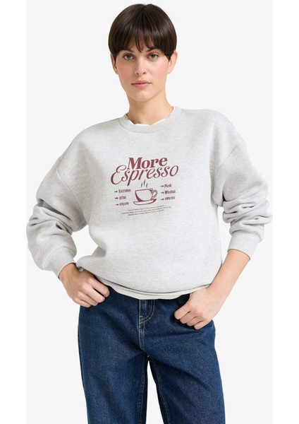 Relax Fit Bisiklet Yaka Baskılı Kalın Sweatshirt G2152AX25WN fırsatları