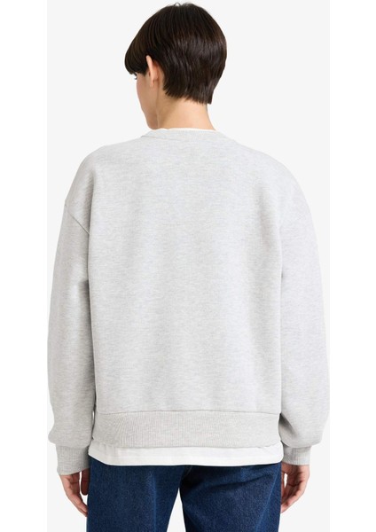Relax Fit Bisiklet Yaka Baskılı Kalın Sweatshirt G2152AX25WN