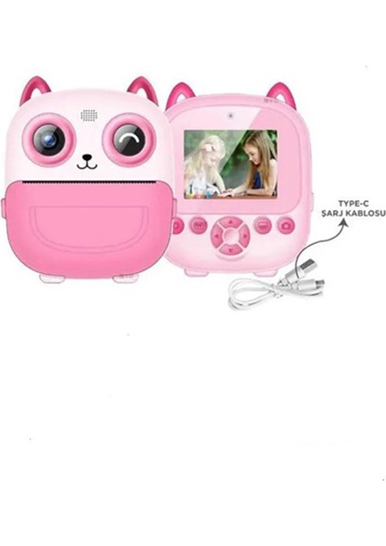 Bfs Dijital Video Fotoğraf App Destekli Çocuk Kamerası Termal Resim Kağıt Baskılı Yazıcı Pembe