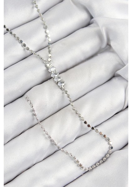 Bfs Pirinç Zirkon Taşlı Ezme Zincirli Model Gümüş Renk Y Kolye