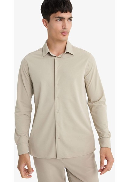 Slim Fit Dar Kesim Polo Yaka Pike Uzun Kollu Gömlek F0337AX25AU fiyatları