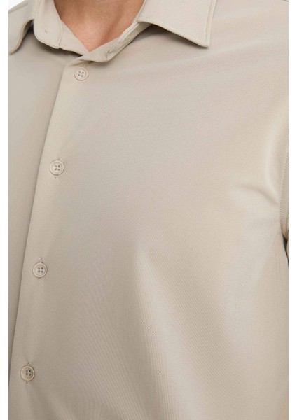 Slim Fit Dar Kesim Polo Yaka Pike Uzun Kollu Gömlek F0337AX25AU