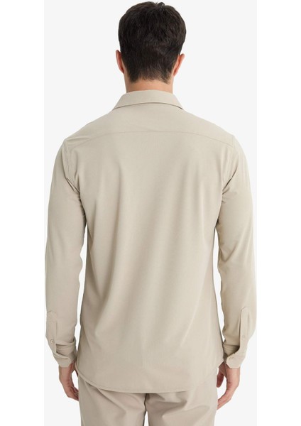 Slim Fit Dar Kesim Polo Yaka Pike Uzun Kollu Gömlek F0337AX25AU