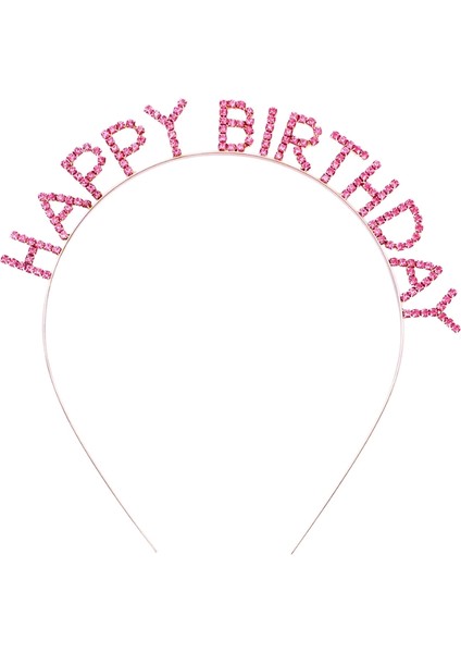 Pembe Renk Kristal Taşlı Gold Renk Kaplama Happy Birthday Taç 16X17 cm