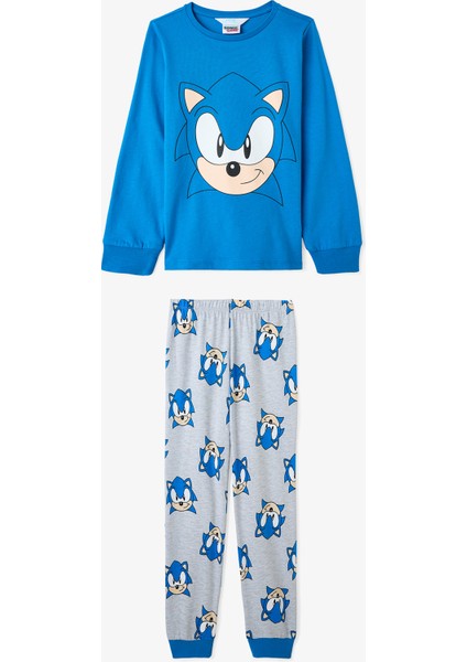Lacivert Erkek Çocuk Sonic Uzun Kollu Pamuklu Pijama Takımı