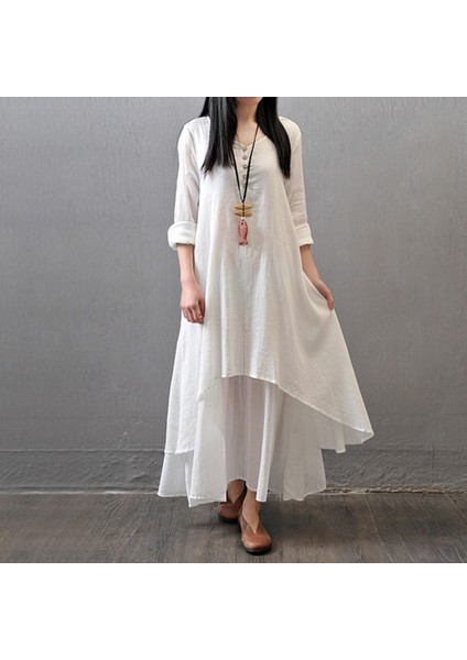 Günlük Salaş Kadın İki Katlı Ekru Yazlık Elbise modelleri