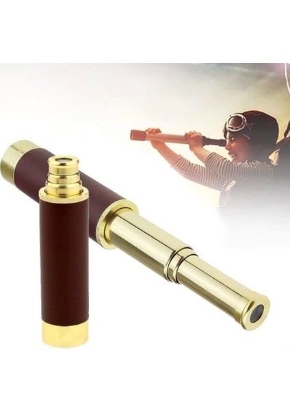 30X40 Panda Büyük Mercekli Pirinç Gövdeli Deri Çantalı Denizcilik Korsan Dürbün