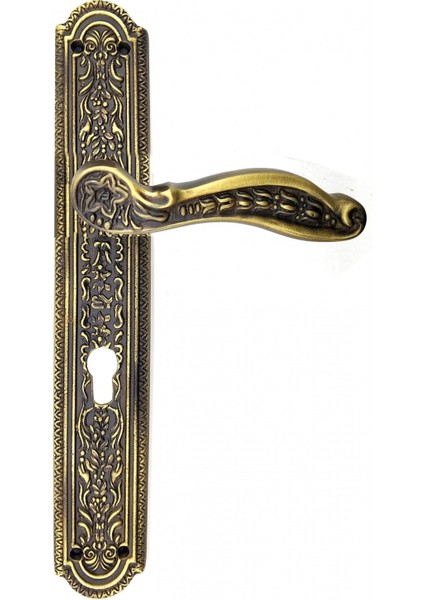 Antika Tarz Dekoratif Pirinç Ulu Model Desenli Oda Kapı Kolu - 354X57 Mm, Antik
