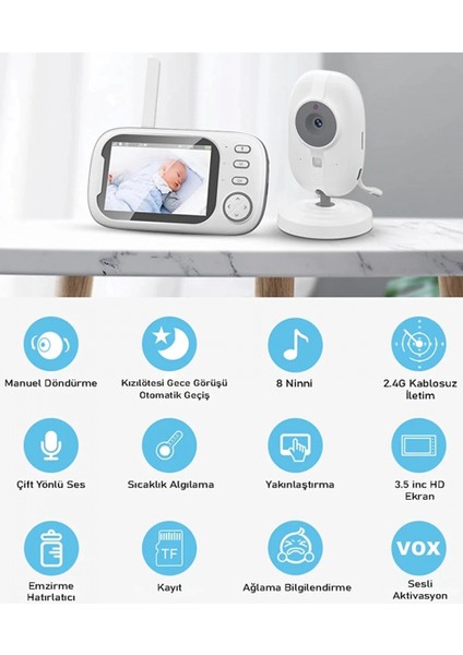 Gece Görüşlü Bebek Odası Kamera Sıcaklık Uyarısı Izleme Ekranı modelleri