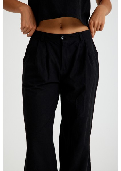 Keten Günlük Rahat Kolsuz Alt Üst Kadın Takım