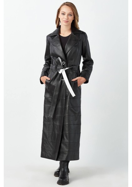 Rita Hakiki Deri Kadın Pardesü Siyah
